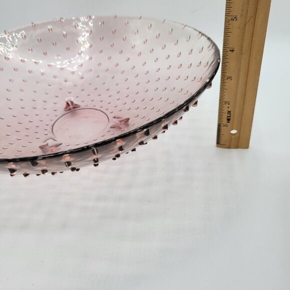 Vintage Footed Light Cranberry Centerpiece Bowl Hobnail Boho Fall Cape Cod - Picture 8 of 10